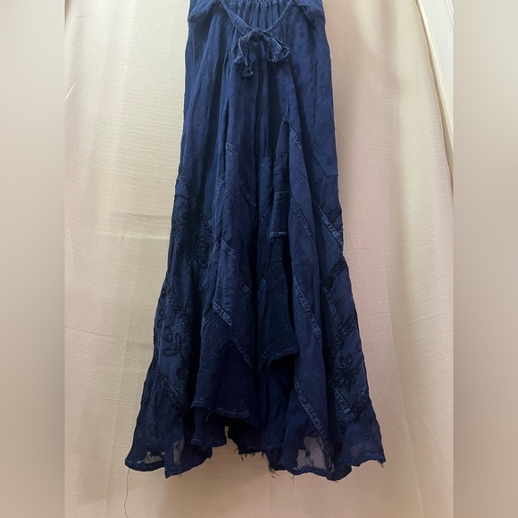 Navy Blue Boho Retro Lace-Up Maxi Dress by My Choice – 100% Rayon - Picture 9 of 9